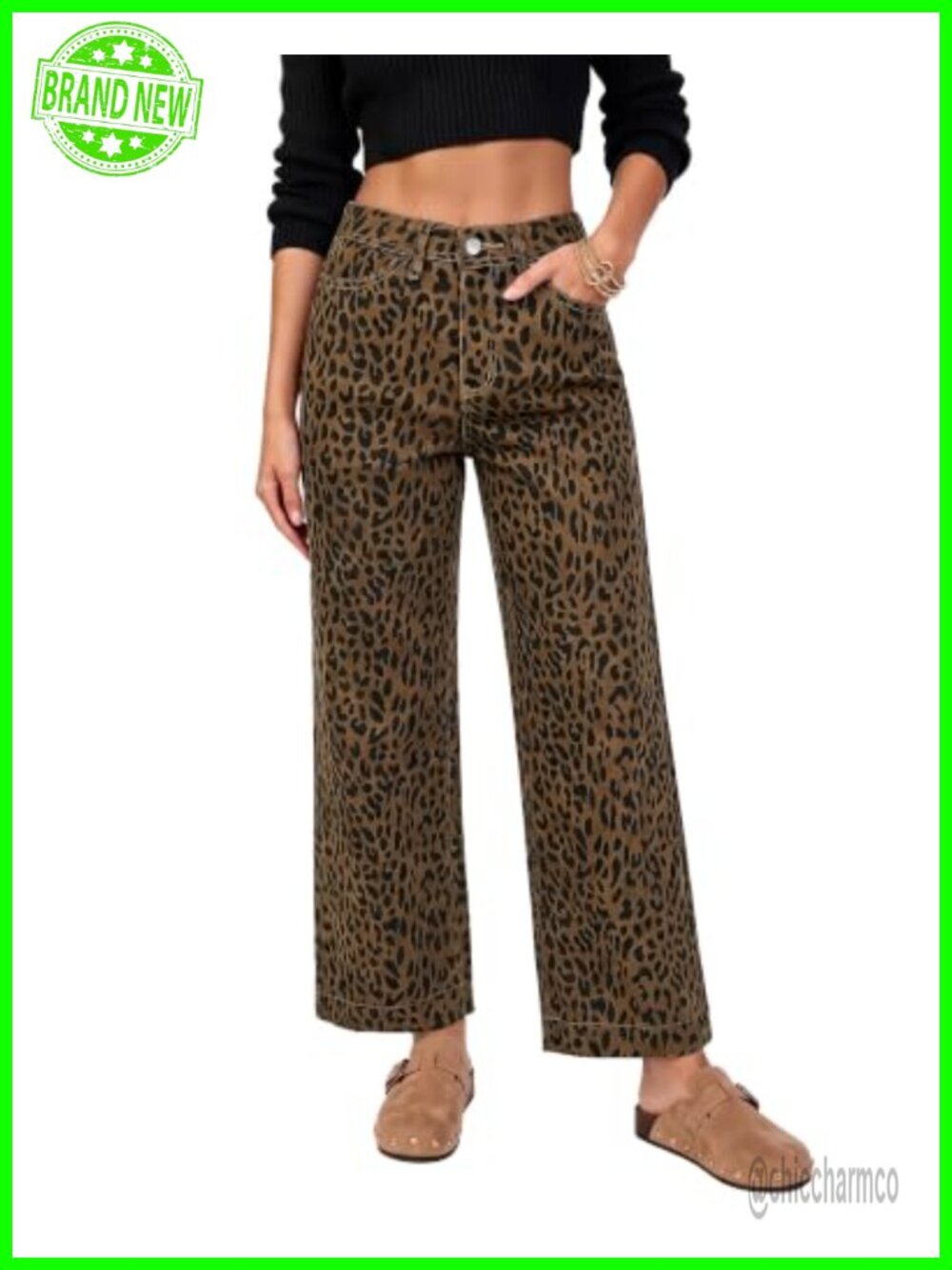 High Waisted Wide Leg Jeans Ankle Length Stretchy Comfort Fit Women's